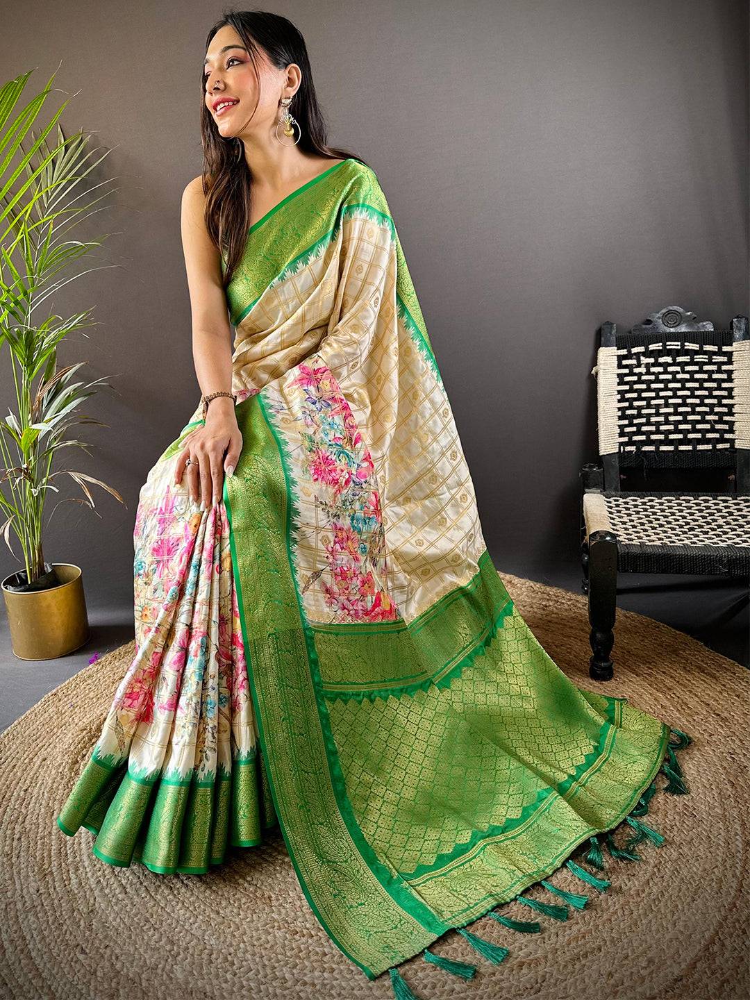 Green Floral Bloom Kovai Rettapet Saree