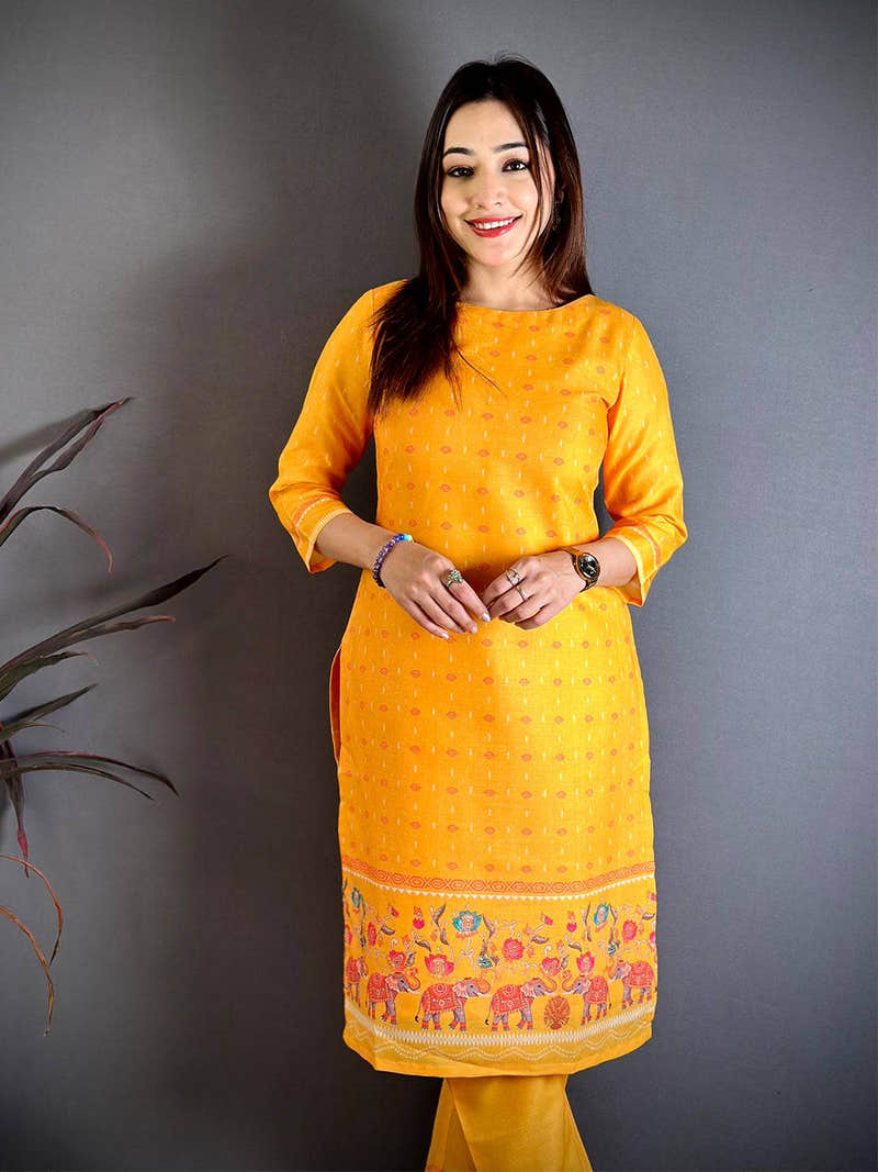 Floral Boat Neck Mul Kurti