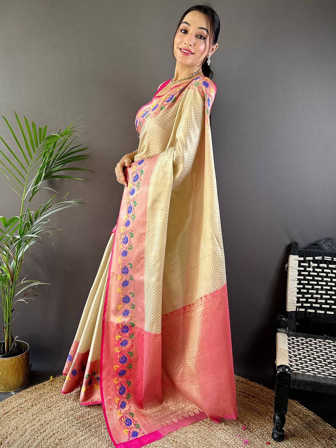 Traditional Banarasi Kota Silk Saree showcasing floral design