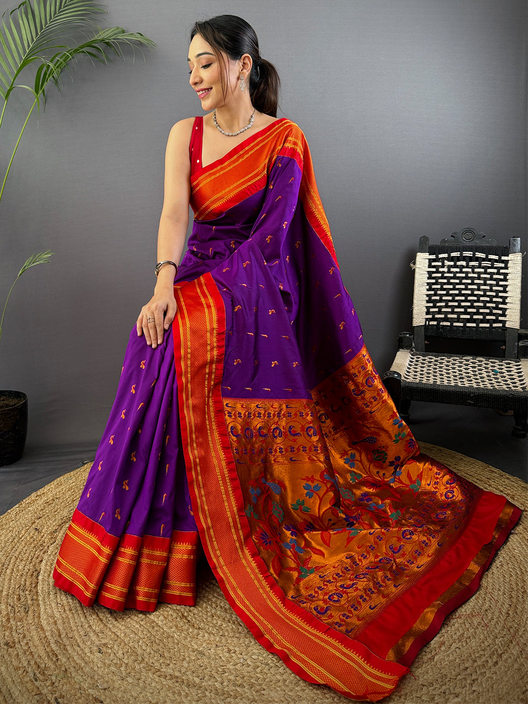 Wine Soft Silk Paithani Saree