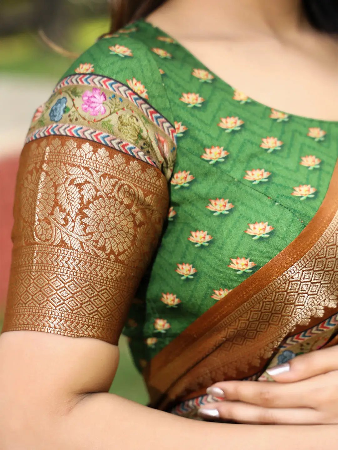 Pure Viscose Dola Silk Saree in Brown with Kalamkari Print