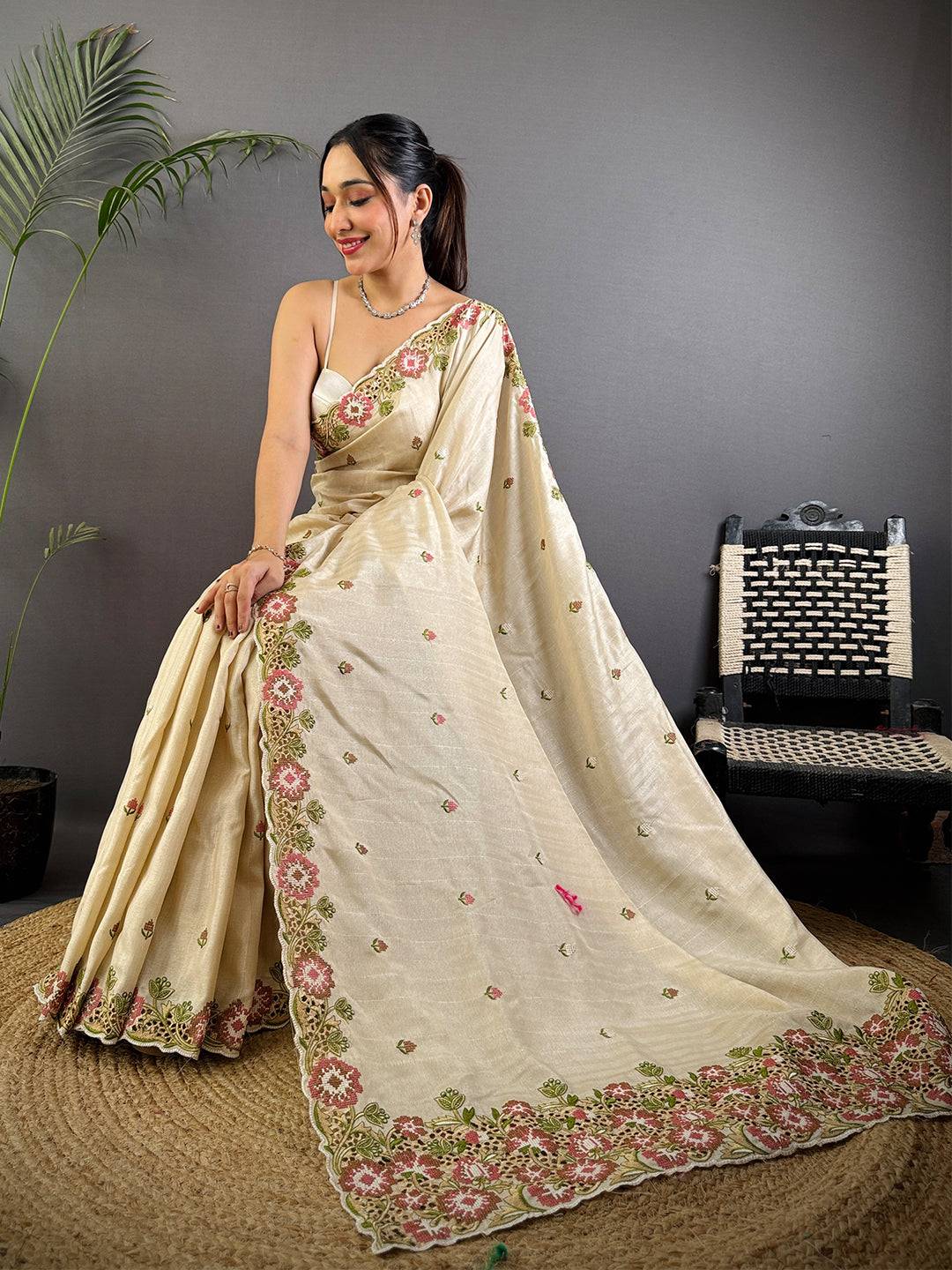 RoseAura Tussar Ghicha Saree