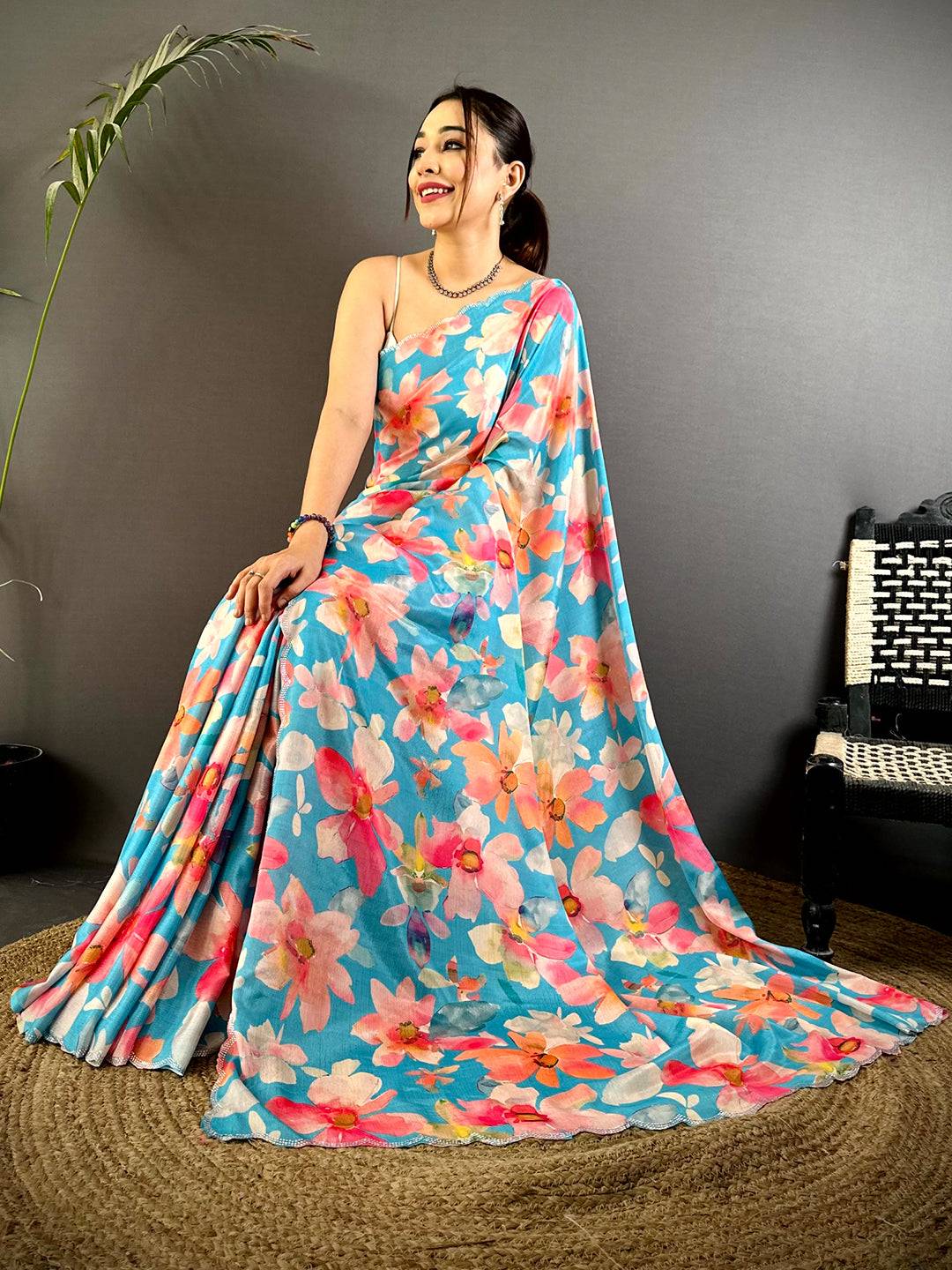 Elegant Swarovski Chinnon Floral Saree