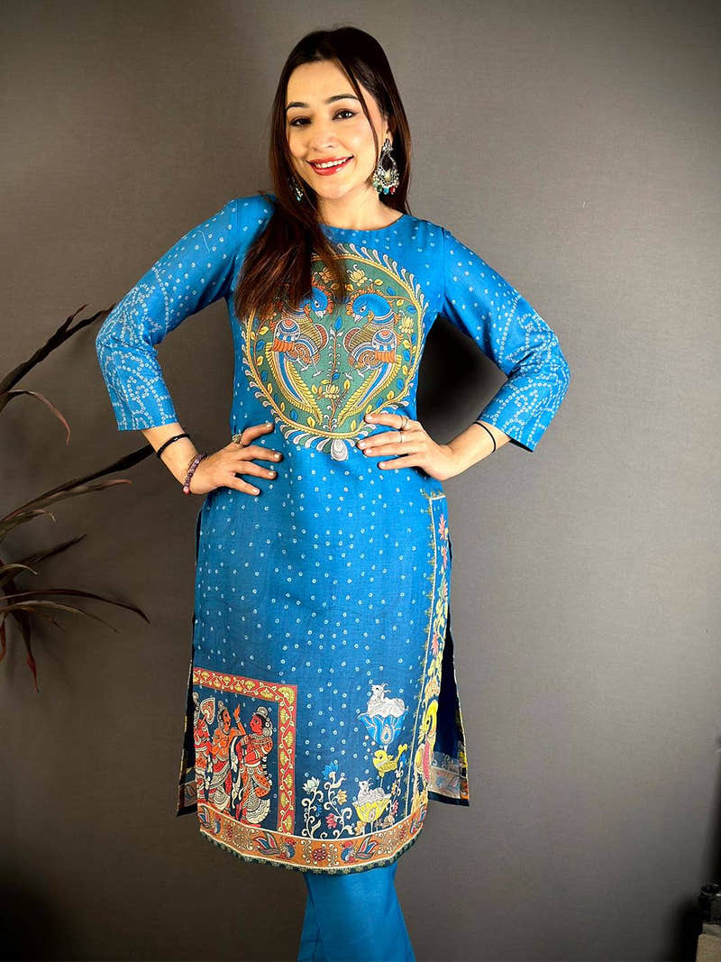 Kalamkari Boat Neck Mul Kurti