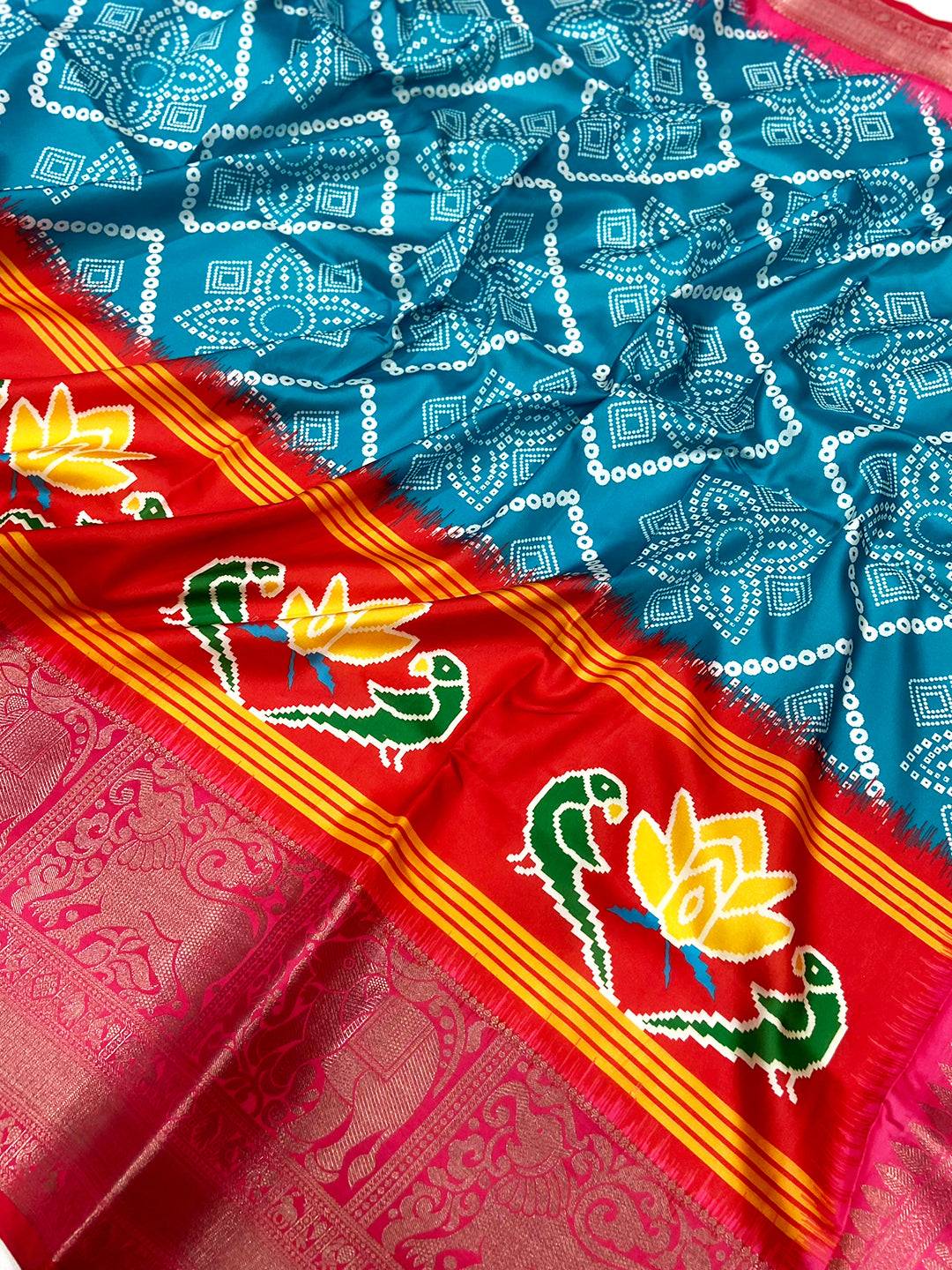 Blue Pochampally Ikkat Printed Banarasi Saree