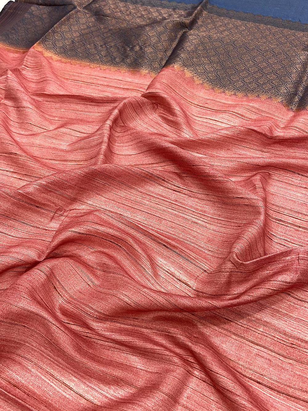 Rose Pink Tussar Ghicha Print Saree