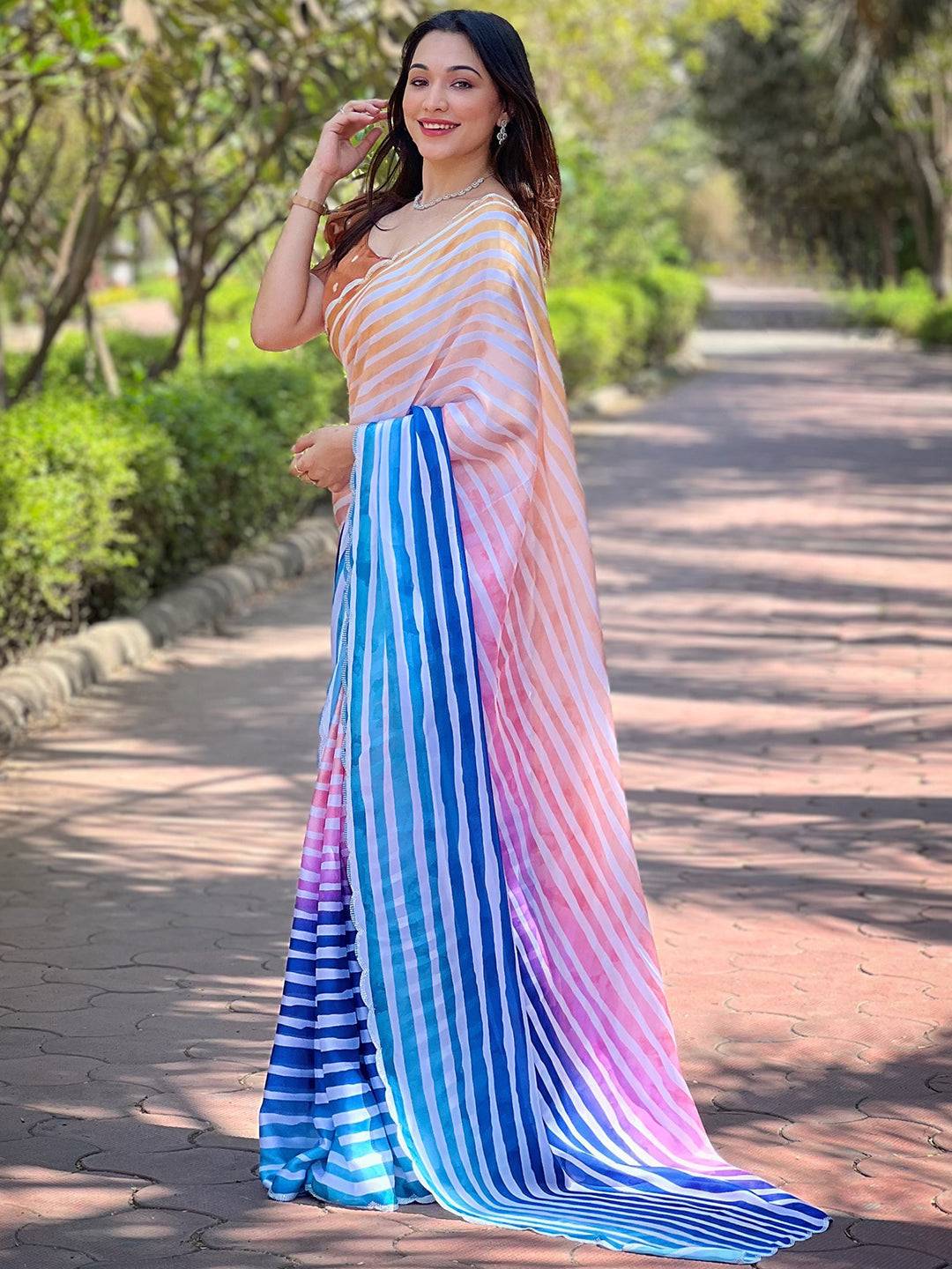 Stripted Leheriya Saree with vibrant stripes