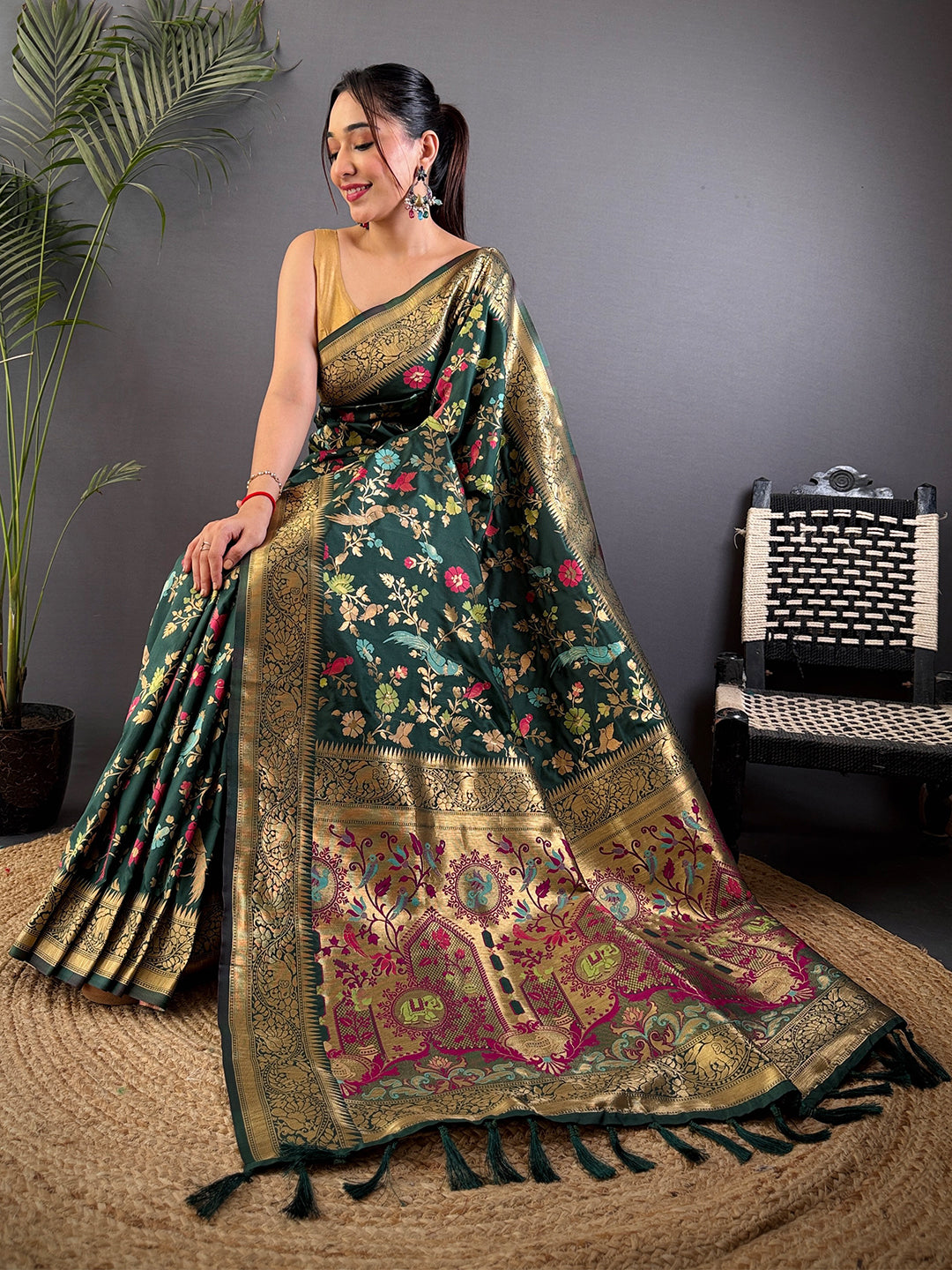 Green Kadi Minakari Banarasi Silk Saree