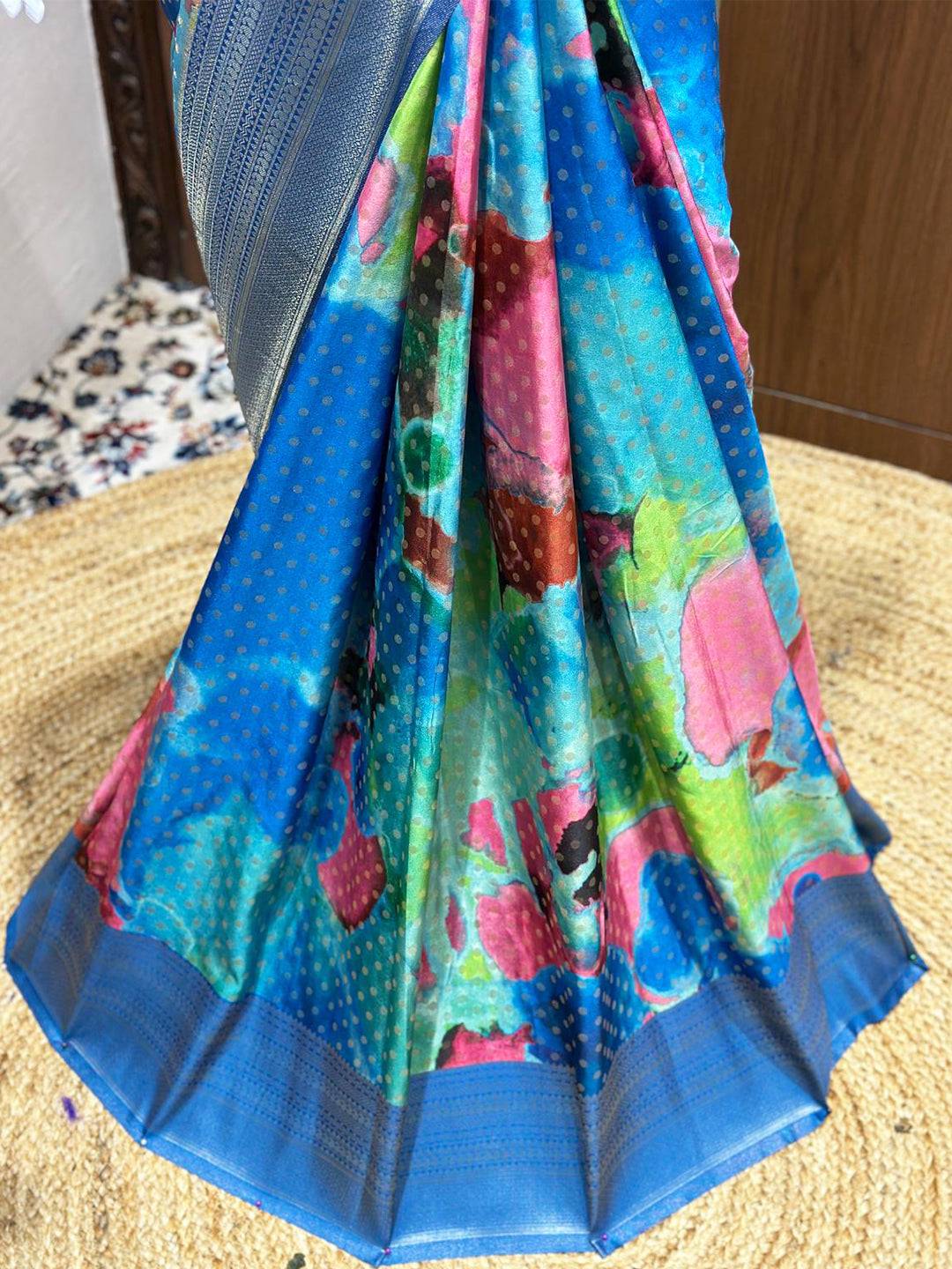 Dark Blue Banarasi Ombre Print Saree