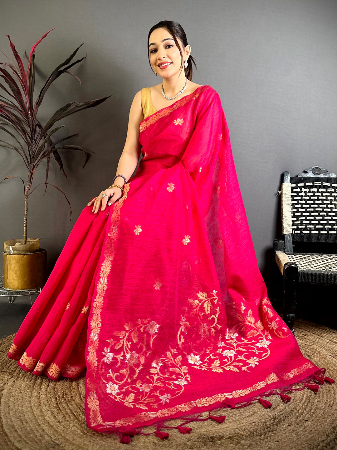 Rani Sona Chandi Muga Cotton Saree