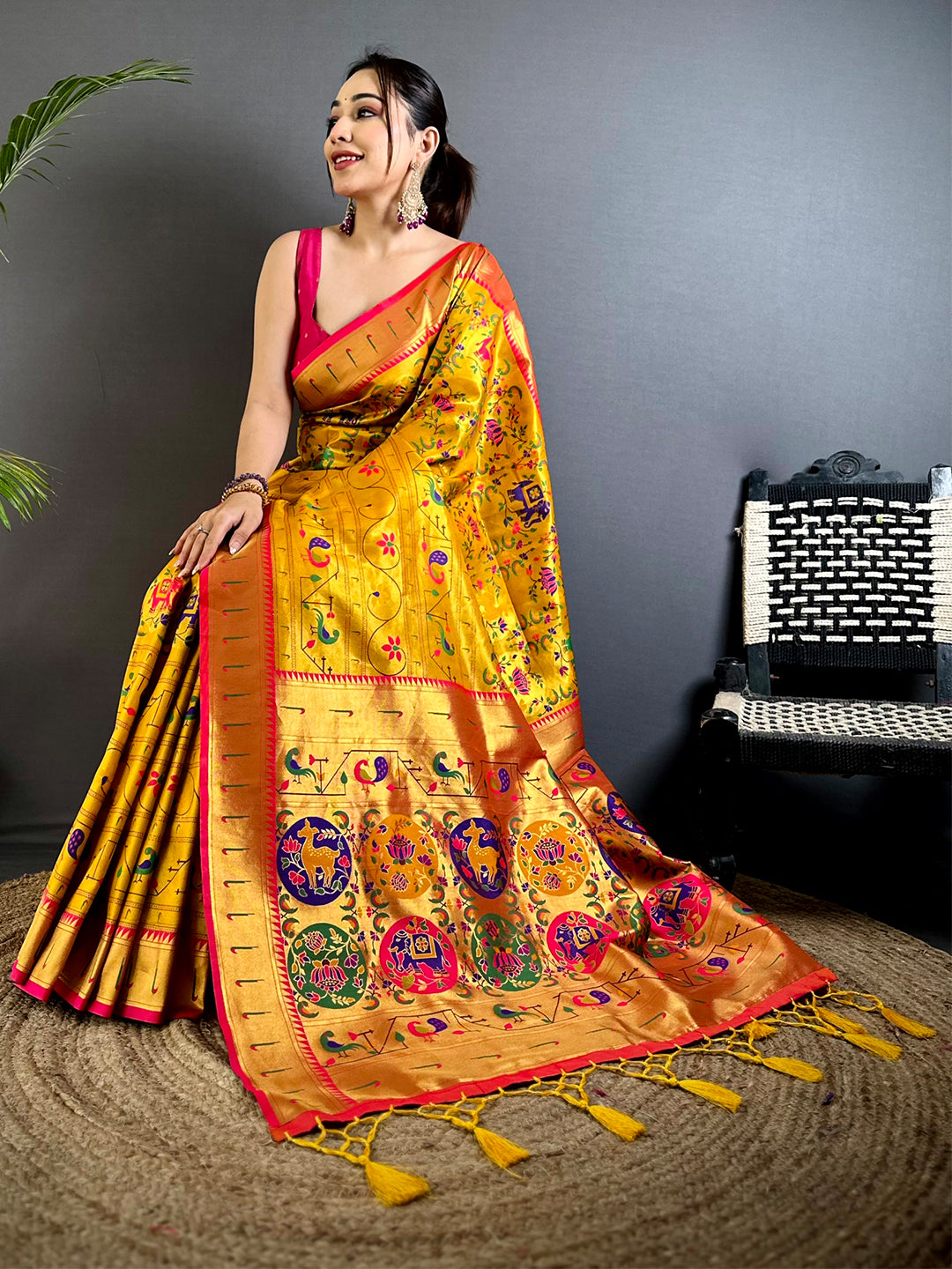 Yellow Patola Motif Soft Silk Saree