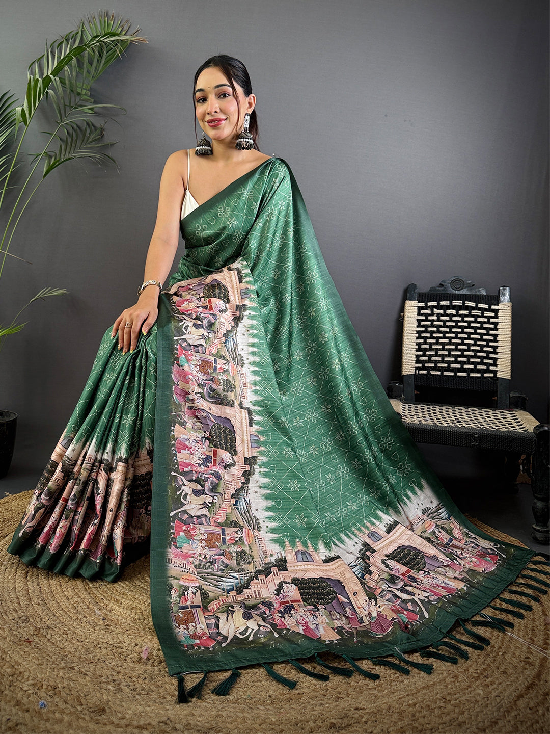 Green Kalamkari Digital Printed Saree