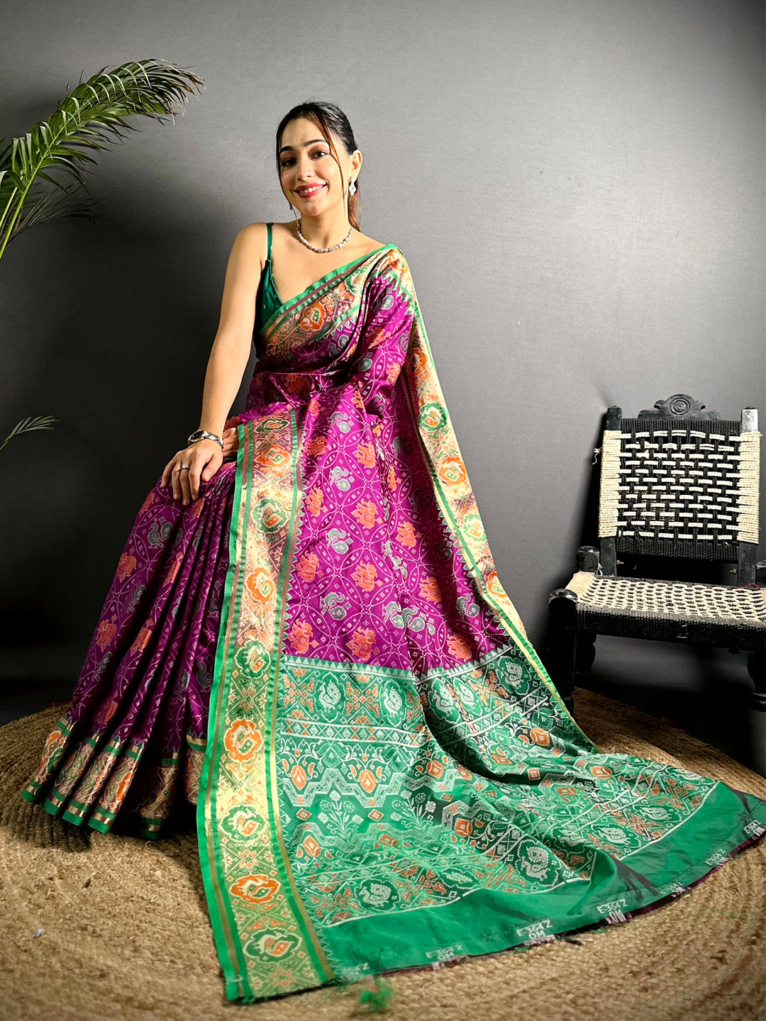 Elegant Wine Pochampally Patola Silk Saree