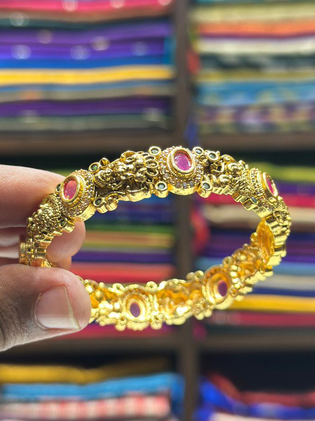 Floral Bird Antique Gold Finish Bangle