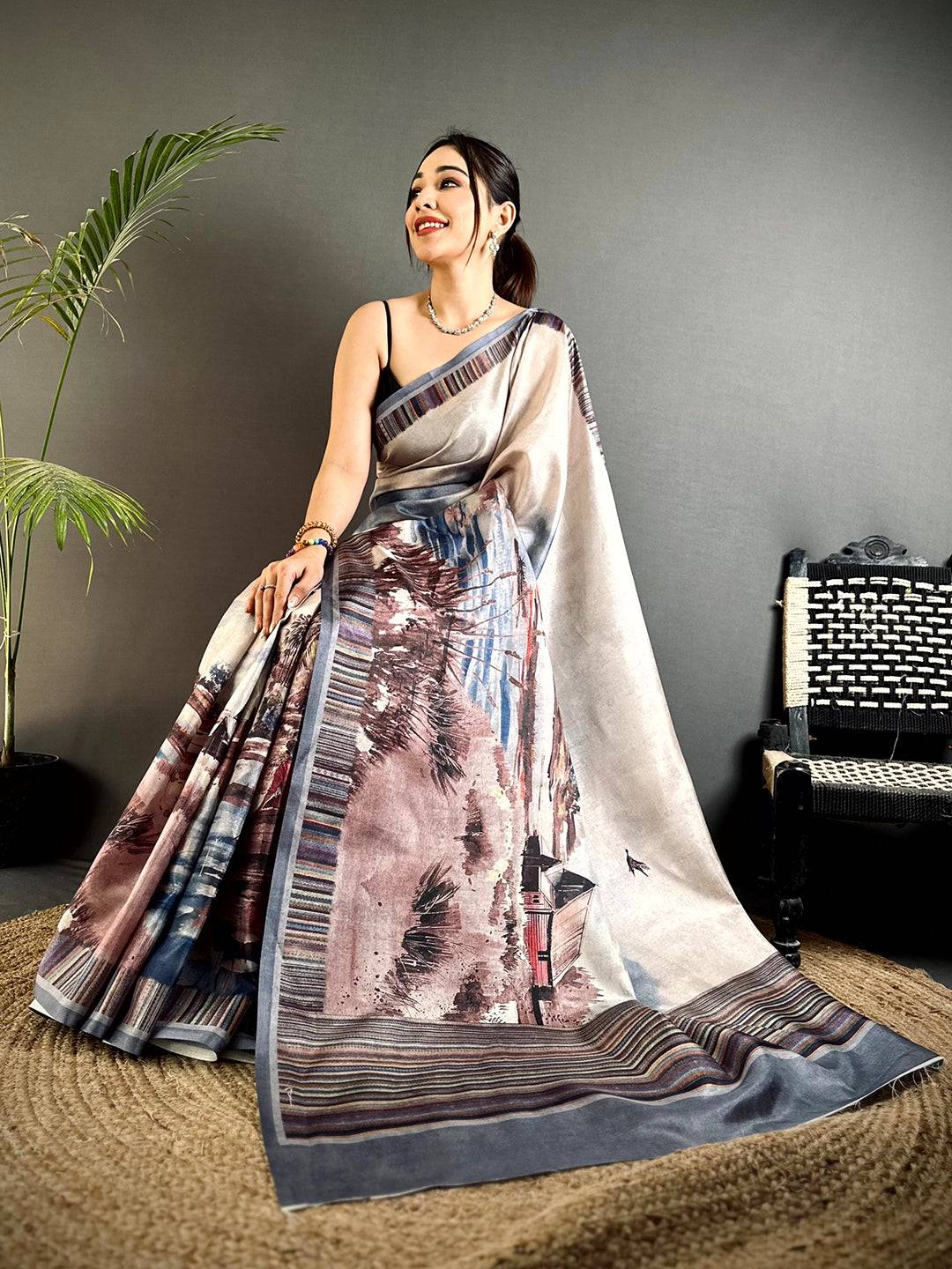 Opulent Japanese Poster Tussar Saree