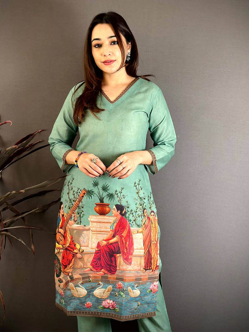Painting Print V Neck Kurti