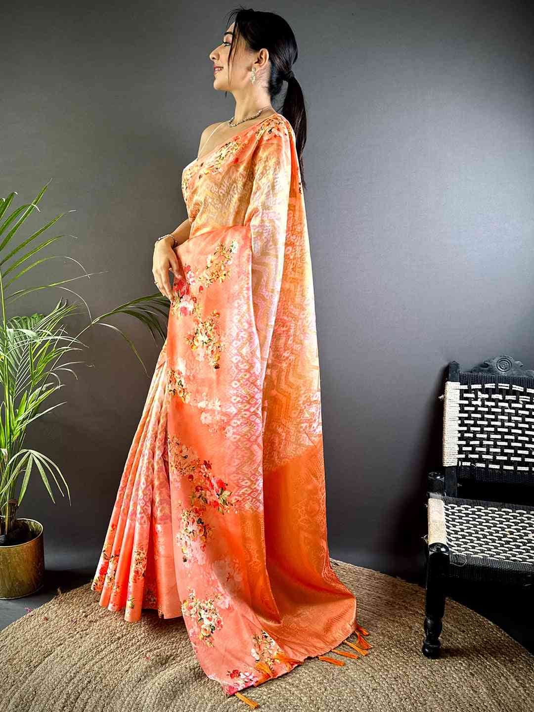 Coral Zari Zigzag Kota Doriya Saree