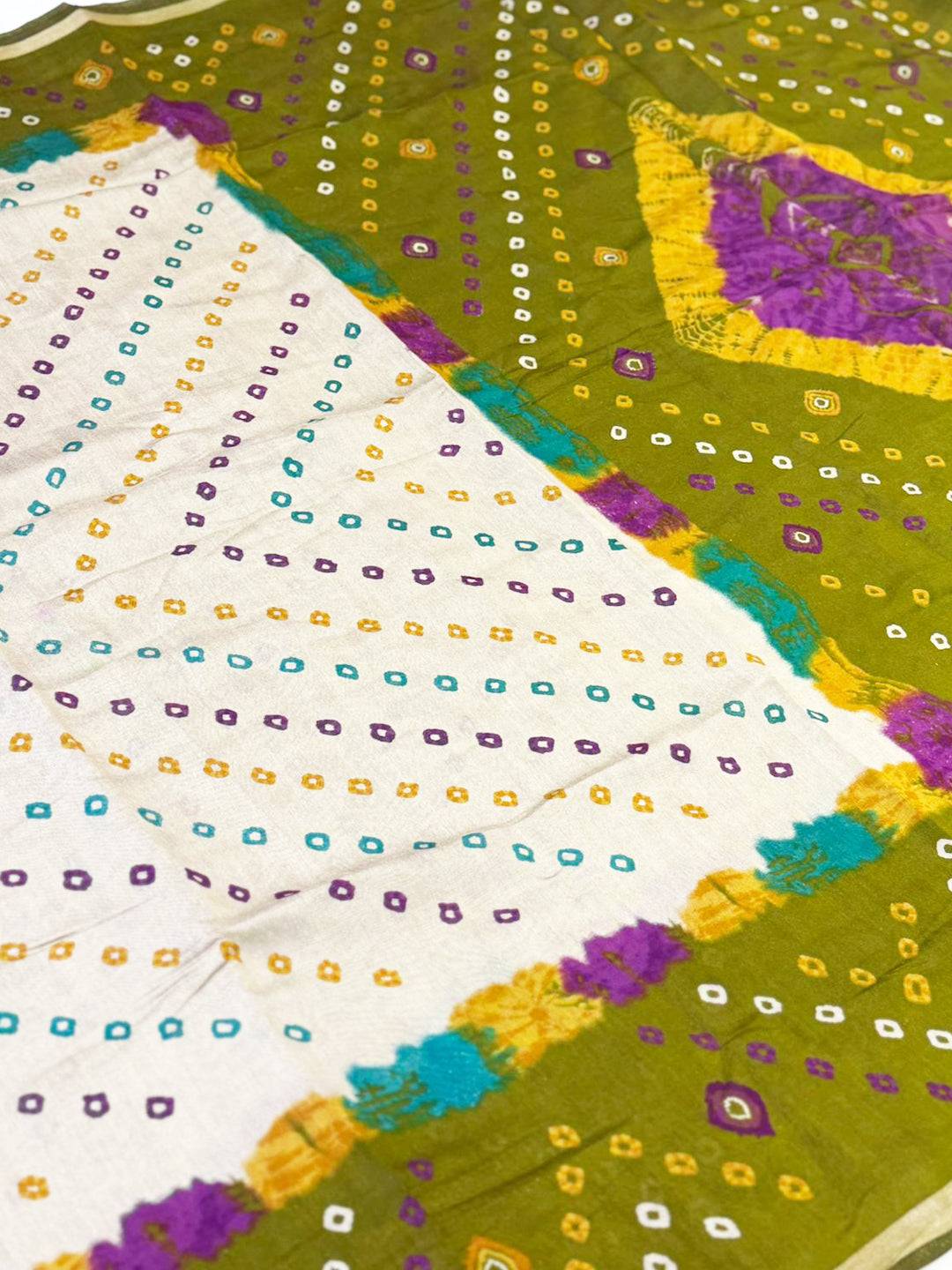 Green Mul Cotton Bandhej Print Saree