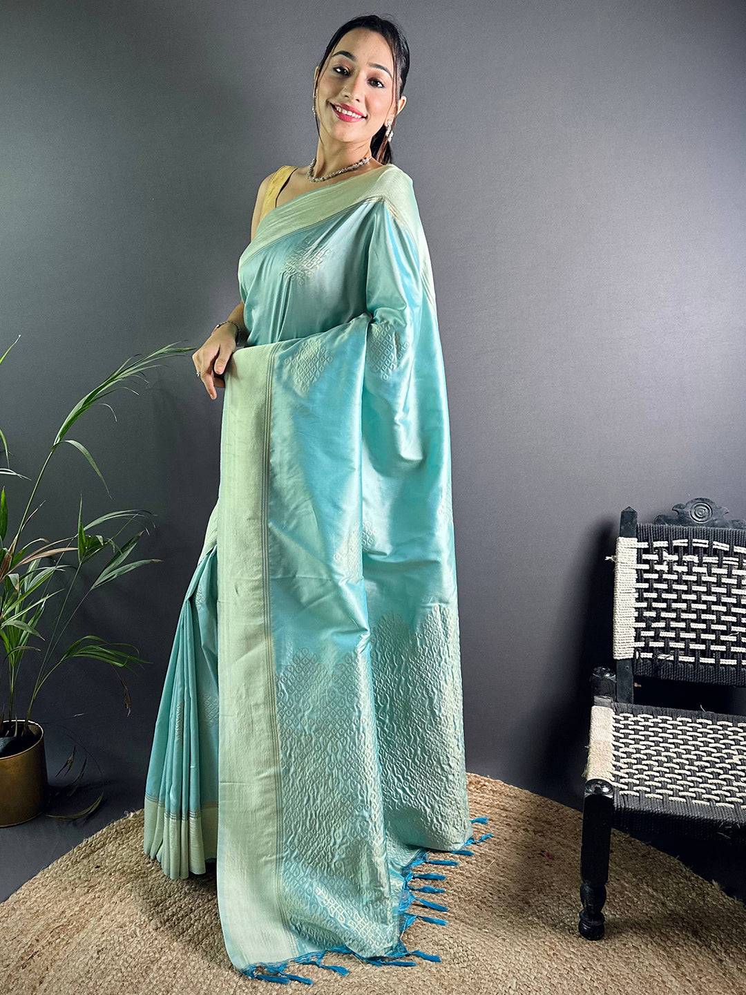 Aqua Kolam Silk Heritage Saree