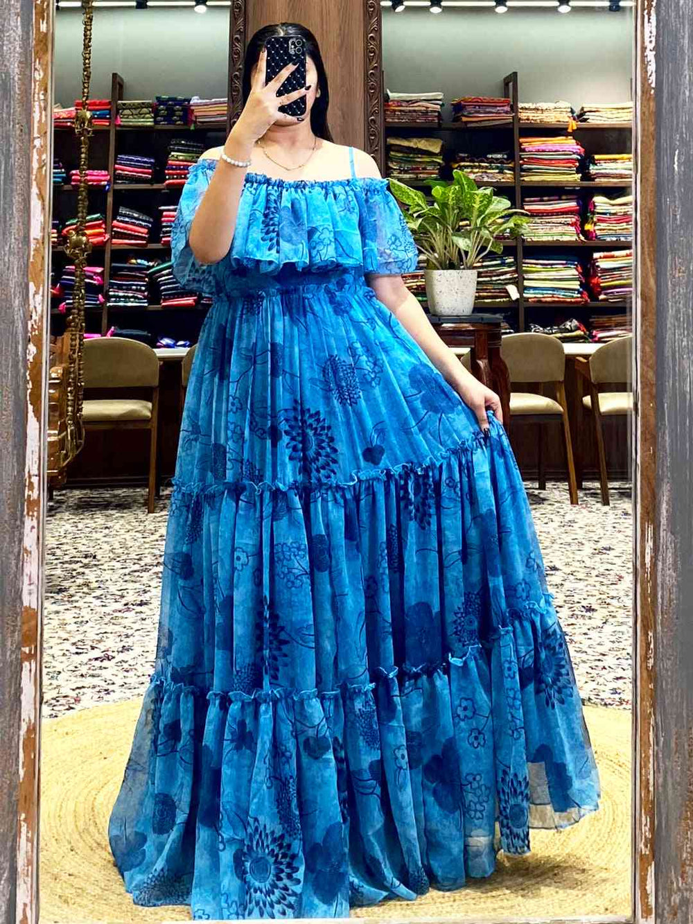 Blue Georgette Floral Print Dress