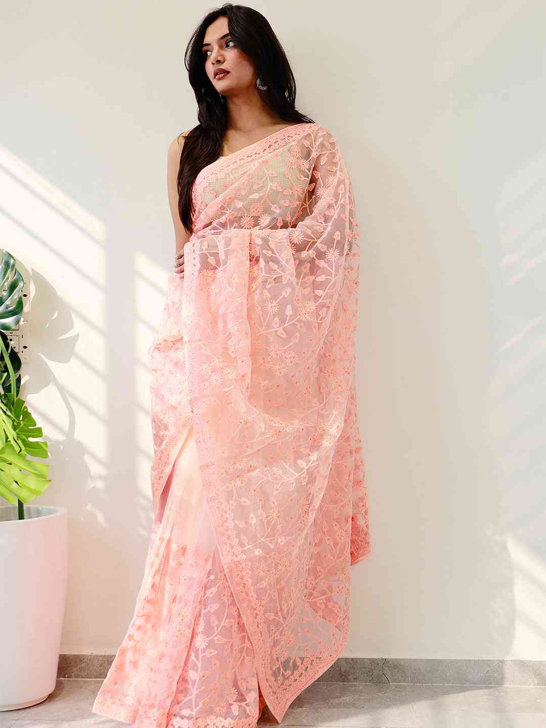 Elegant Saree Adorned with Ethnic Motifs