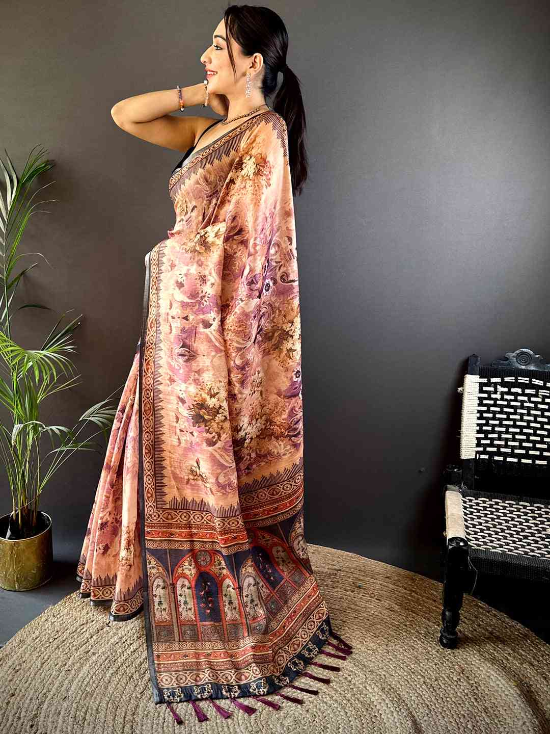 Purple Tussar Blossom Saree