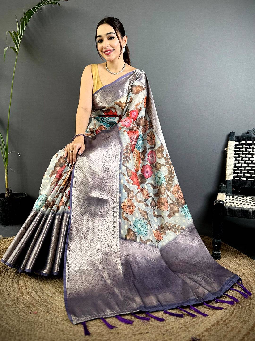Elegant Kota Doriya Kalamkari Printed Saree
