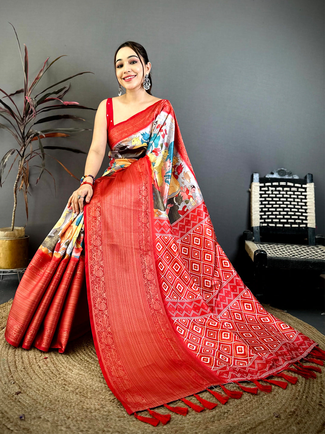 Radiant Soft Silk Pichwai Print Kanchi Zari Saree