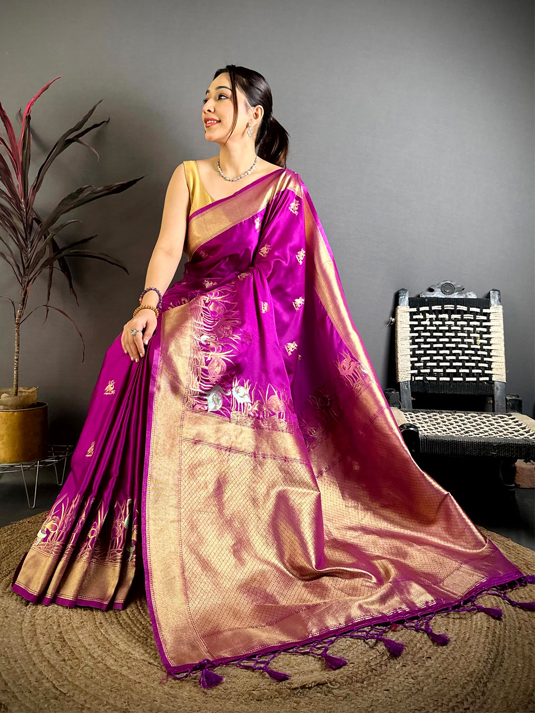 Regal Minakari Satin Silk Saree