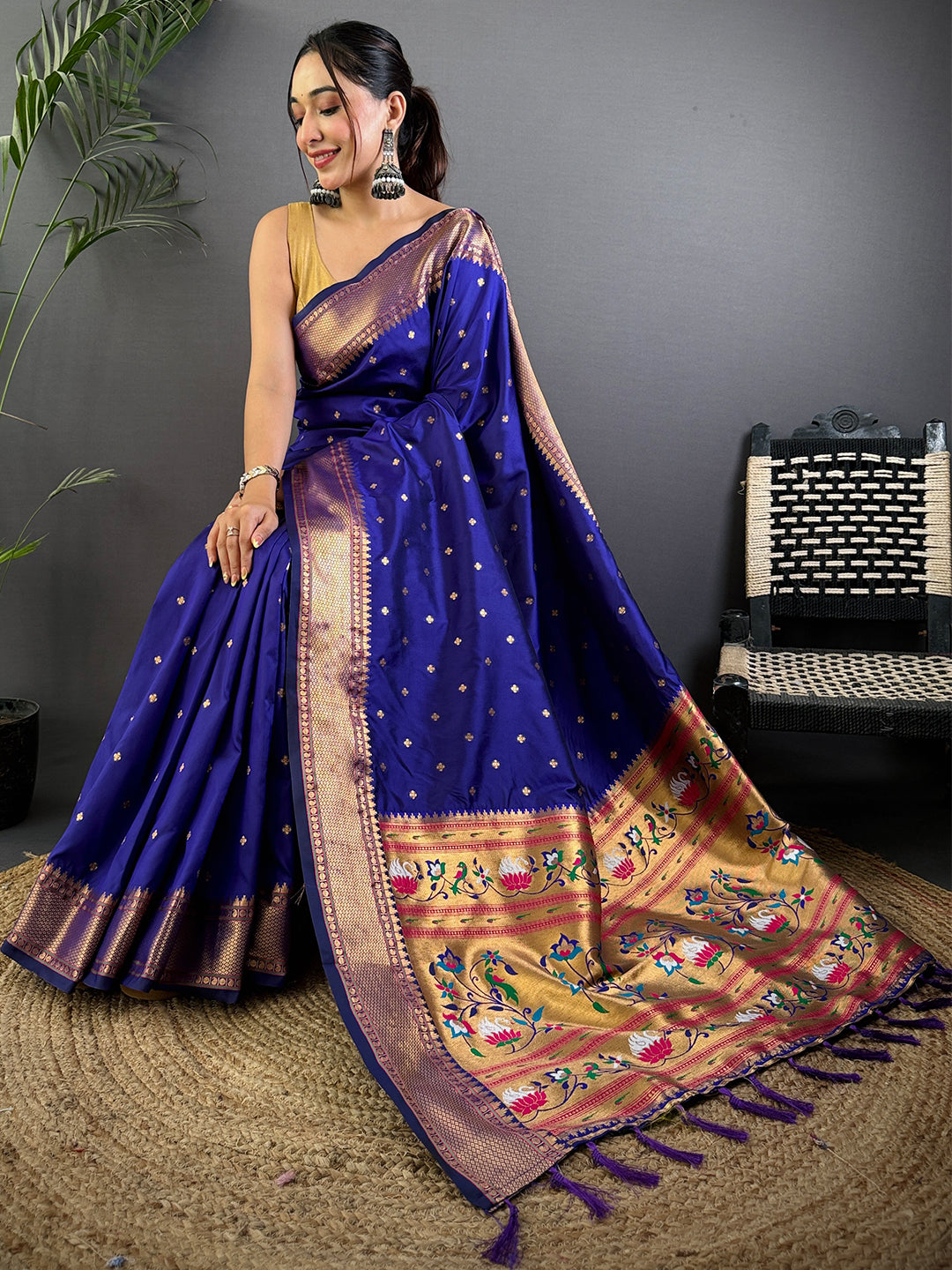 Purple Copper Zari Woven Soft Silk Paithani Saree