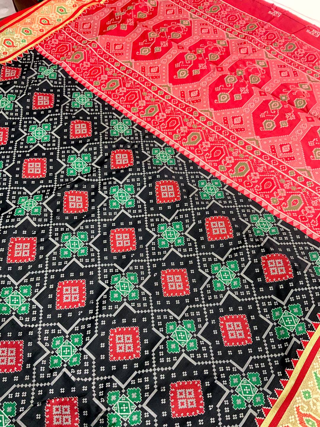 Black Soft Silk Saree With Patola Weaving