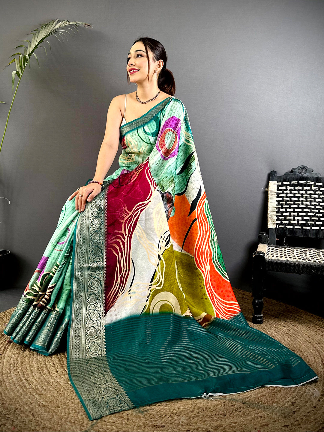 Regal Self Zari Chex Viscose Dola Saree