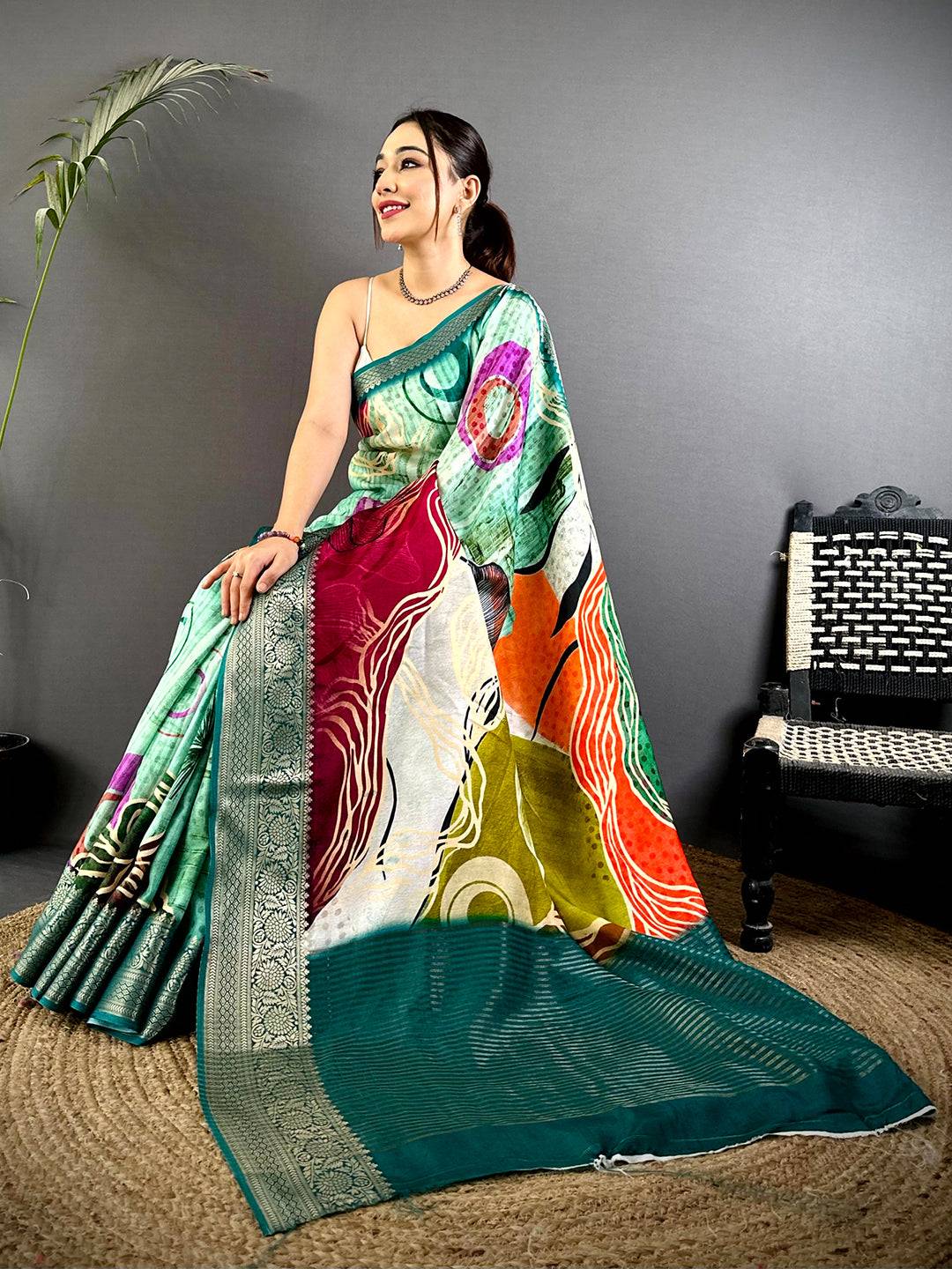 Regal Self Zari Chex Viscose Dola Saree