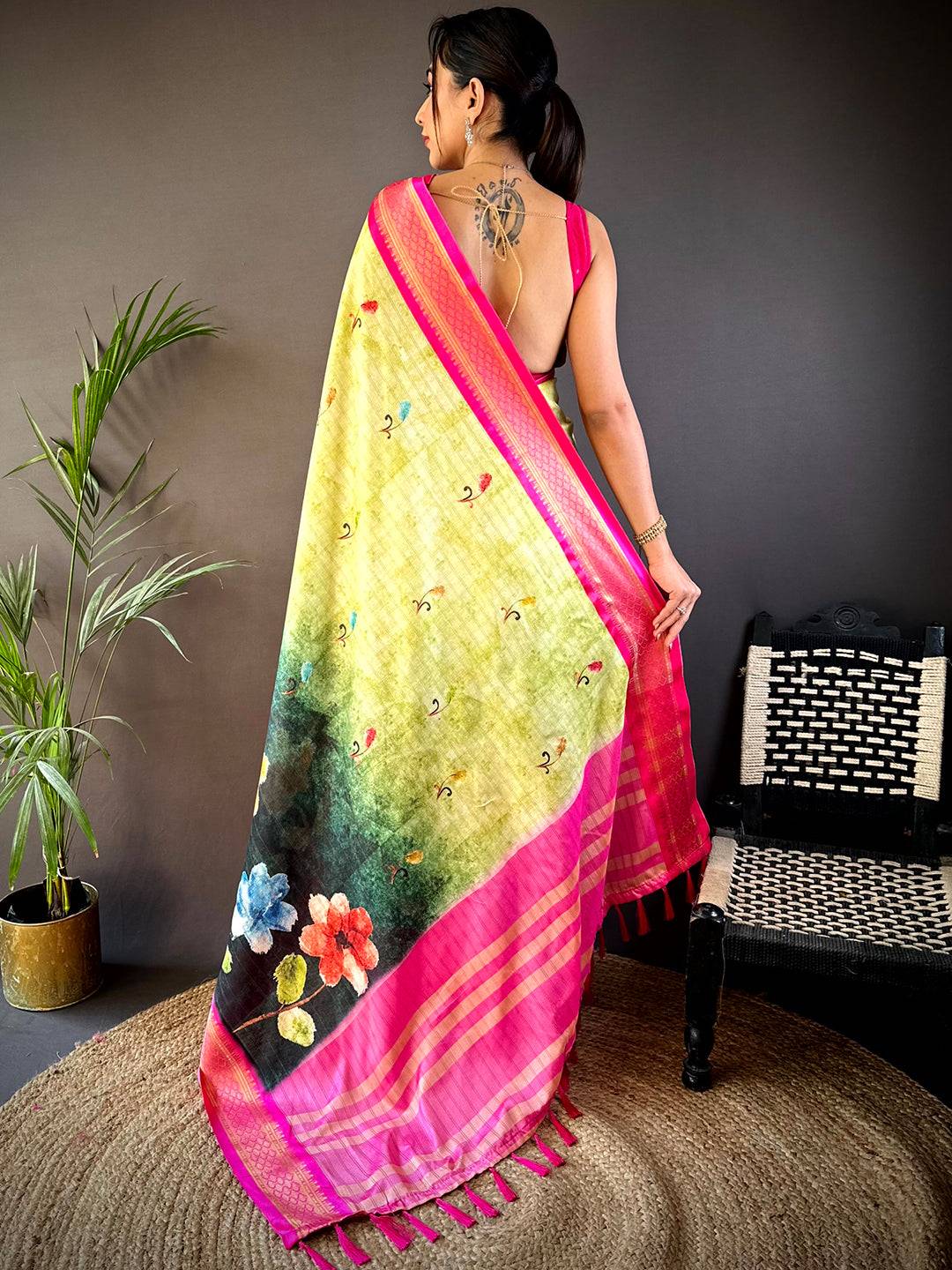 Lime Soft Gadwal Uppada Silk Saree