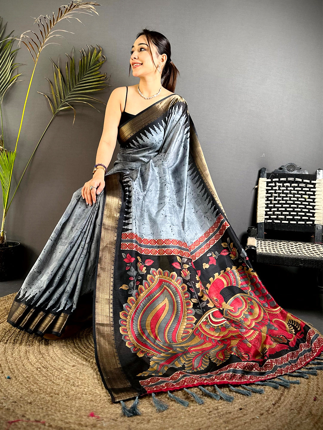 Artistic Kalamkari Dola Silk Saree