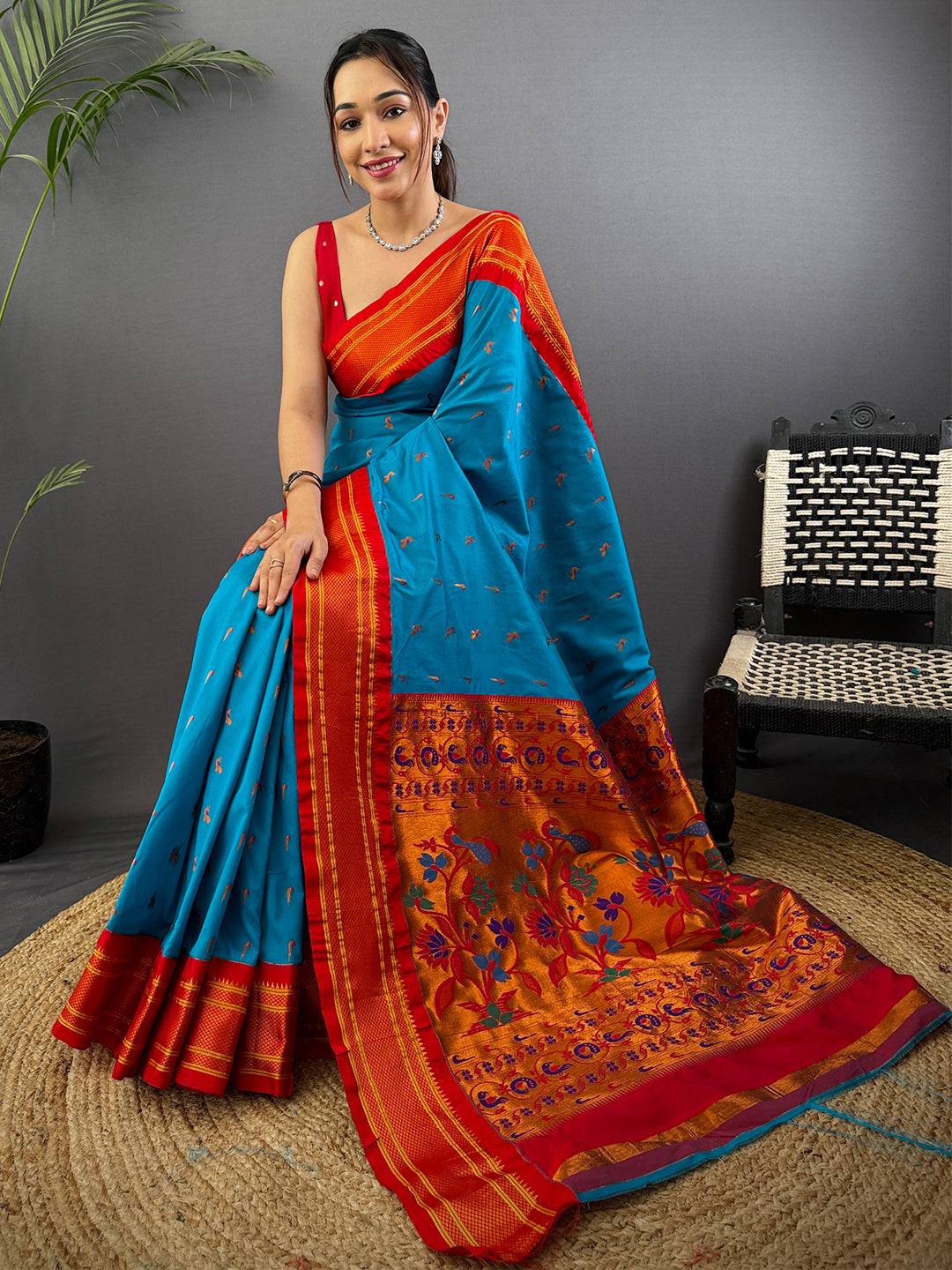 Sky Blue Soft Silk Paithani Saree