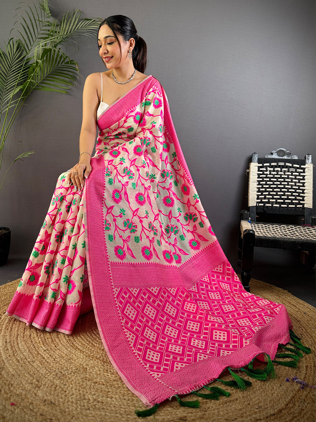Ethereal Pink Cotton Silk Dhakai Saree