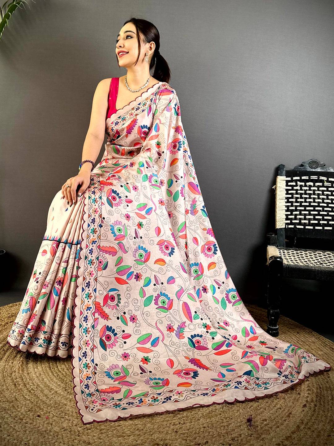 Regal Tussar Cutwork Digital Saree