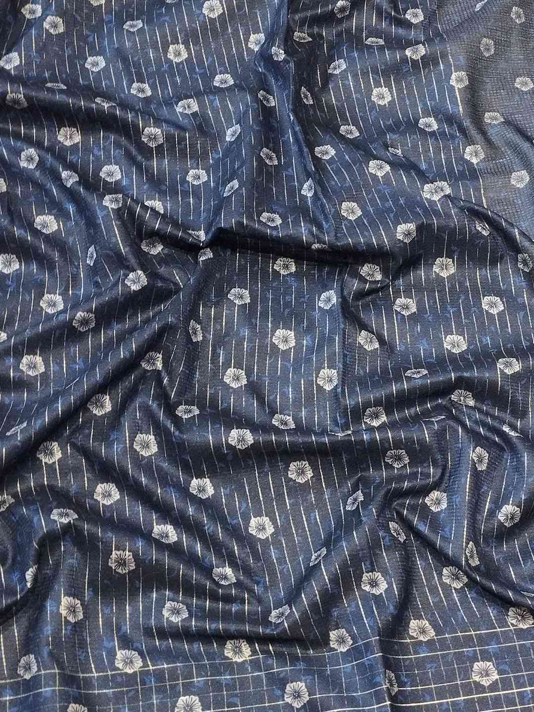 Detailed Fabric of Satin Kota Doria Saree in Blue