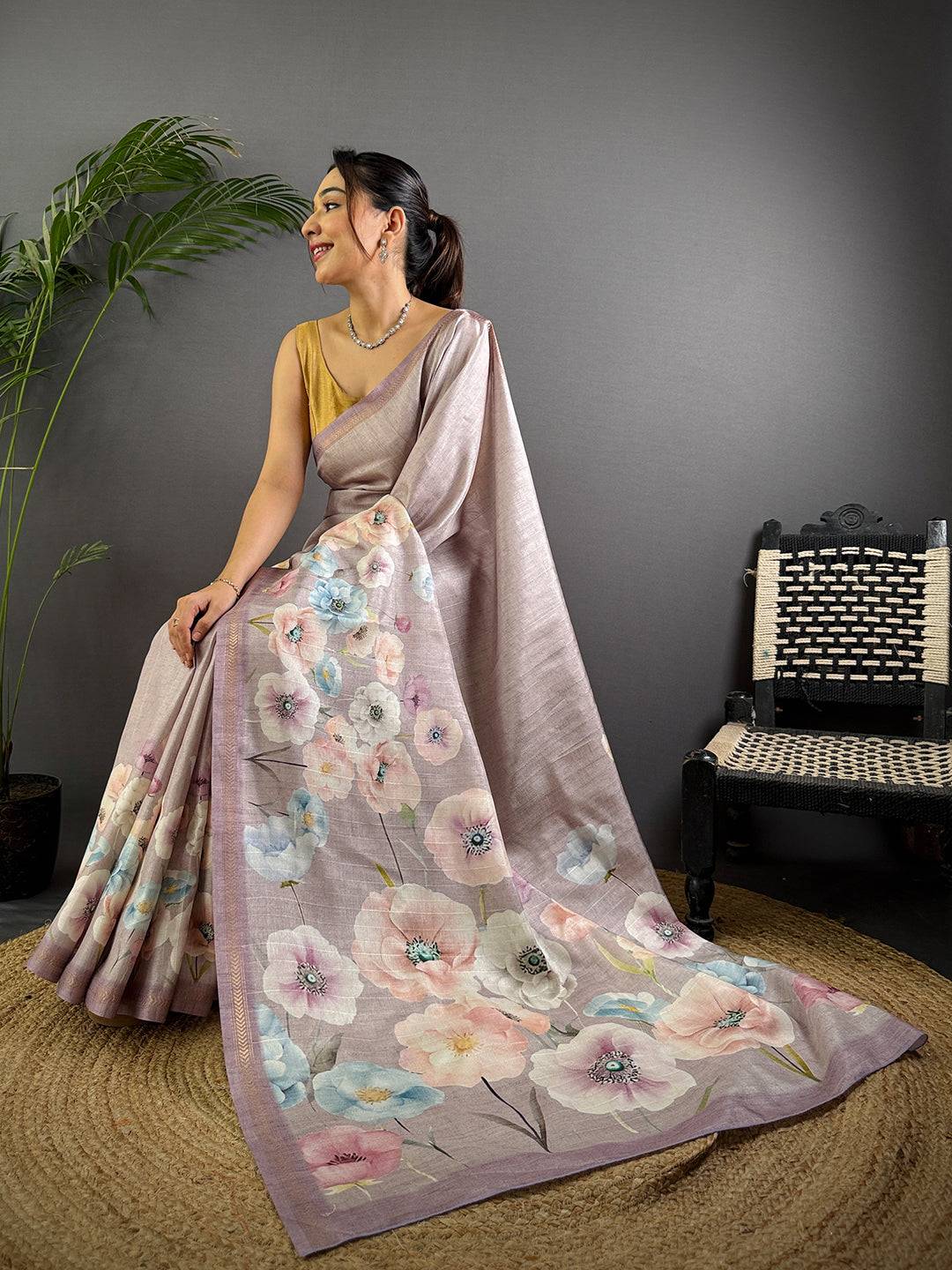 Light Purple Tussar Ghicha Silk Saree