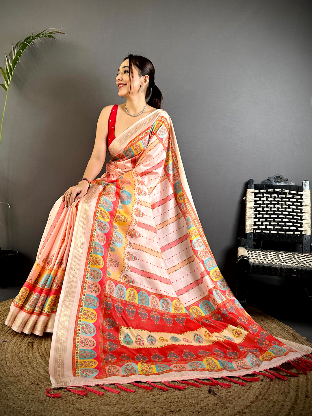 Stylish Kashmiri Print Soft Silk Saree