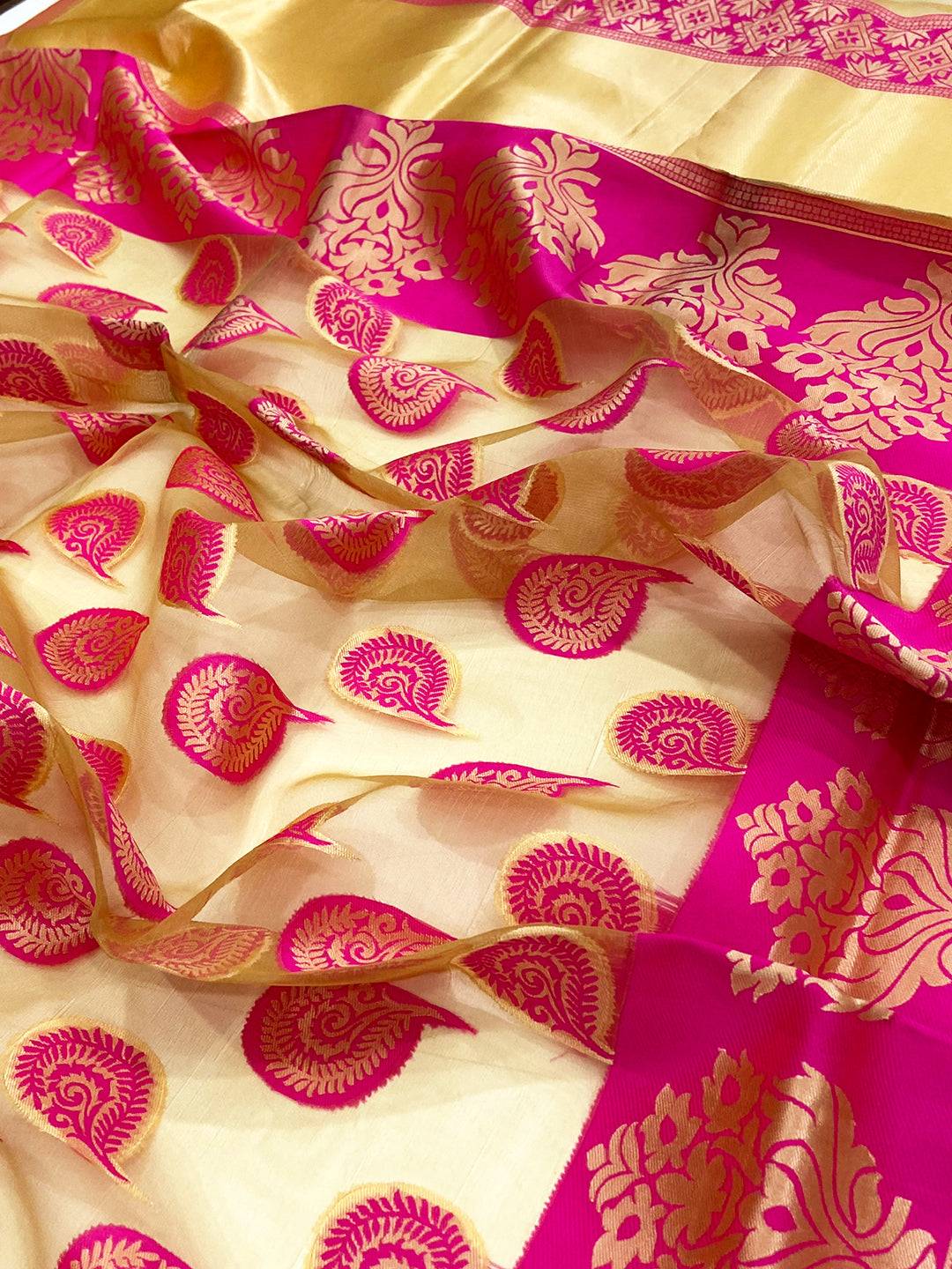 Pink Glass Organza Minakari Pallu Saree