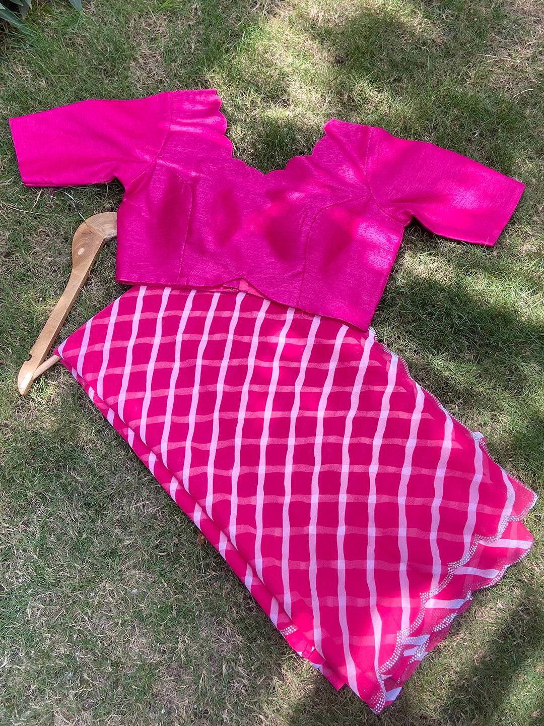 Georgette Leheriya Print Swaroski Cut Work Border Saree