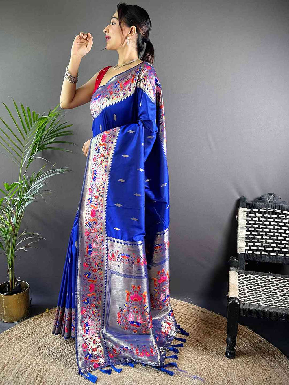 Blue Yevla Paithani Meenakari Saree