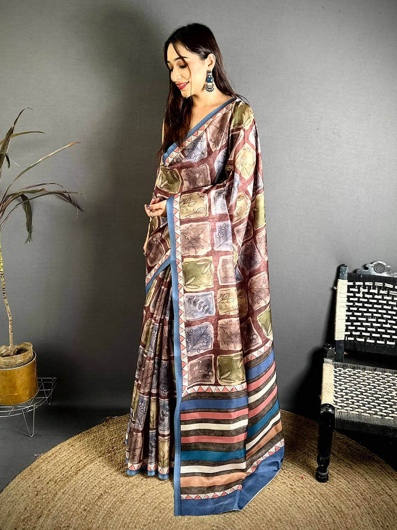 Opulent Block Kalamkari Tussar Saree