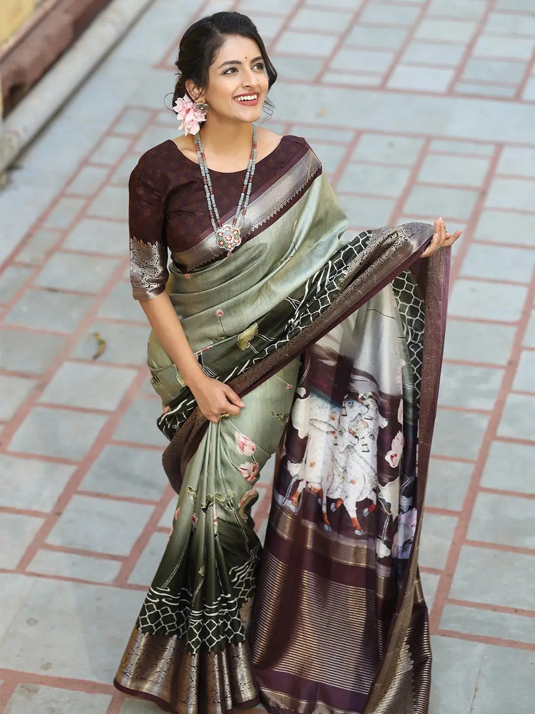 Exclusive Batik Pen kalamkari Saree With Zari Weaving Pallu