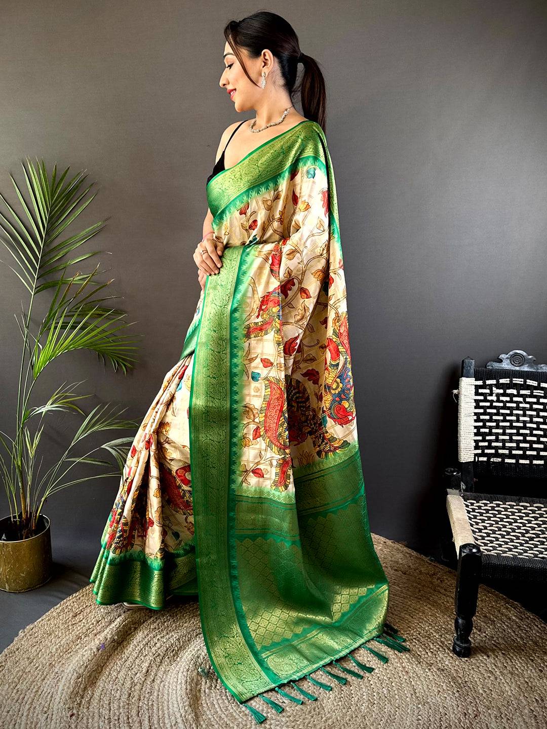 Green Banarasi Silk Pen Kalamkari Saree