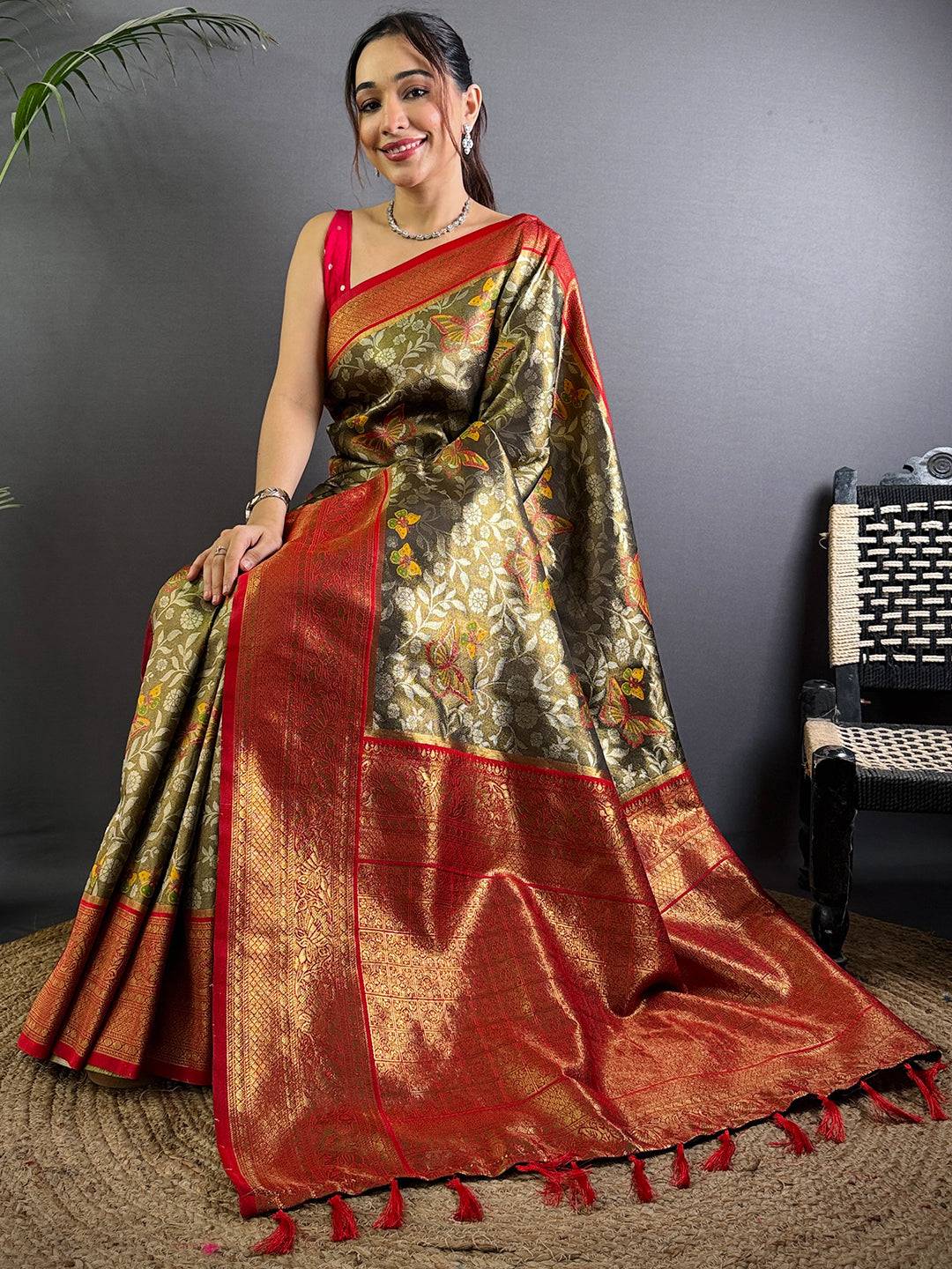 Radiant Butterfly Gold Zari Dharamavaram Silk Saree
