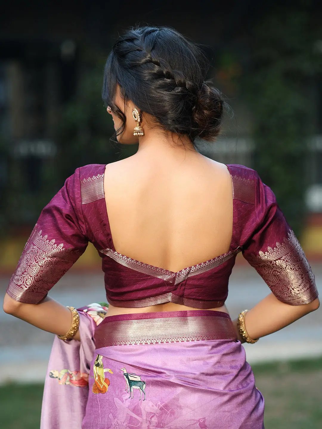 Purple Pure Viscose Dola Silk Floral & Kalamkari Print Saree