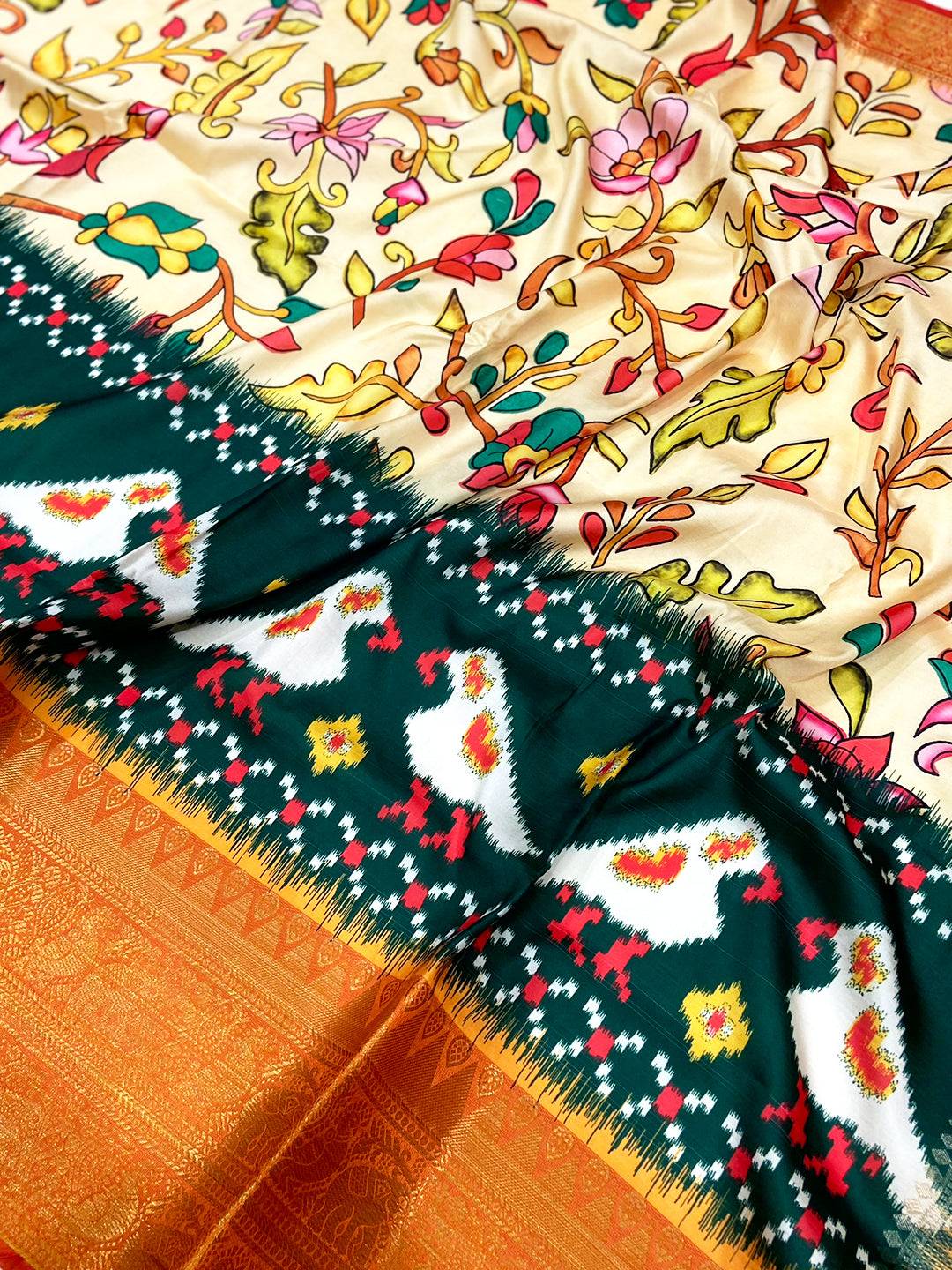 Regal Cream Floral Banarasi Silk Saree
